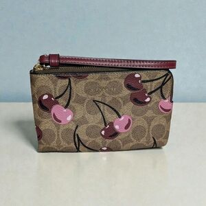 Coach Corner Zip Wristlet in Signature Canvas with Cherry Print - NWT
